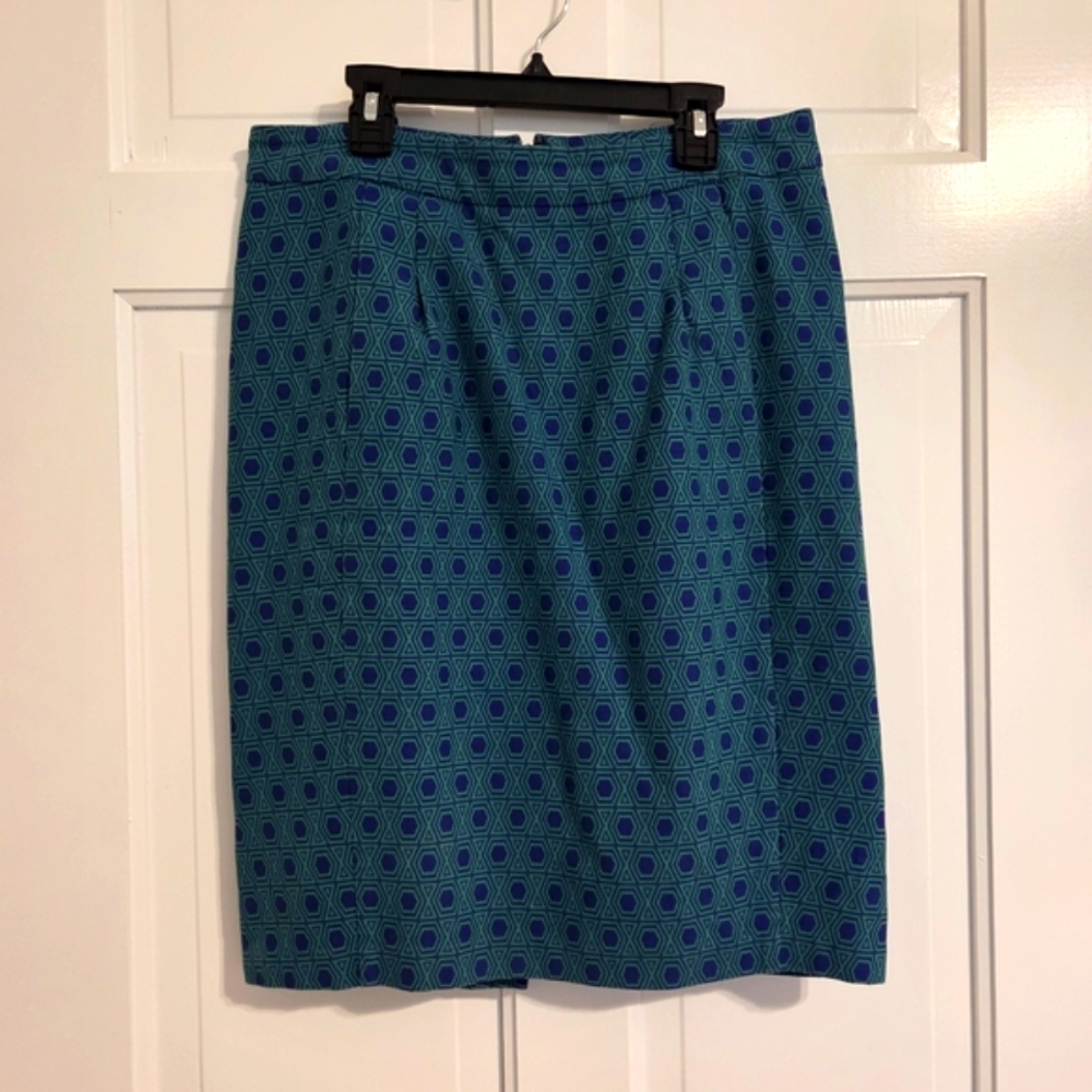Fossil Blue Teal Geometric Pencil Skirt